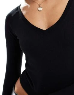 Bershka V-neck Long Sleeve Top In Black For Women -Chic Maze Sales 207506849 4