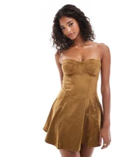 Bershka Faux Suede Mini Dress In Tan For Women Brown