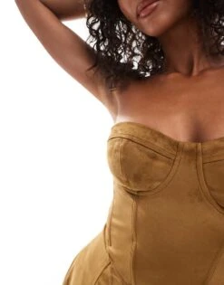 Bershka Faux Suede Mini Dress In Tan For Women Brown -Chic Maze Sales 207506850 3