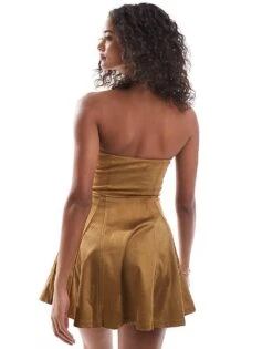 Bershka Faux Suede Mini Dress In Tan For Women Brown -Chic Maze Sales 207506850 4