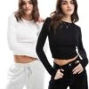 Bershka Long Sleeve Baby Tee Two Pack In Black And White For Women -Chic Maze Sales 207506859 1 black
