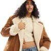 Bershka Oversized Contrast Shearling Jacket In Brown For Women -Chic Maze Sales 207506875 1 brown