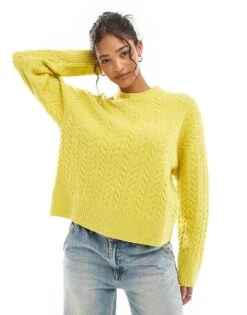 Bershka Cable Knit Jumper In Chartreuse For Women Yellow -Chic Maze Sales 207506898 1 yellow 1