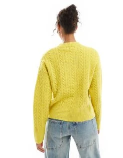 Bershka Cable Knit Jumper In Chartreuse For Women Yellow -Chic Maze Sales 207506898 2