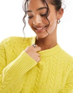 Bershka Cable Knit Jumper In Chartreuse For Women Yellow -Chic Maze Sales 207506898 3