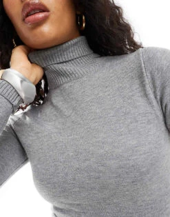 Bershka Knitted High Neck Dress In Grey Marl For Women -Chic Maze Sales 207506923 3