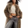 Bershka Maxi Faux Fur Coat In Brown For Women -Chic Maze Sales 207506954 1 brown