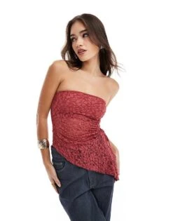 Bershka Lace Bandeau Top In Burgundy For Women Burgandy -Chic Maze Sales 207506962 1 burgandy 1