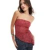 Bershka Lace Bandeau Top In Burgundy For Women Burgandy -Chic Maze Sales 207506962 1 burgandy