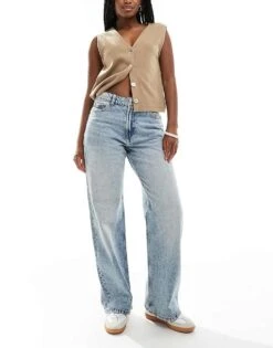 Bershka Baggy Balloon Leg Jeans In Dirty Wash Indigo For Women Blue -Chic Maze Sales 207507009 1 blue 1