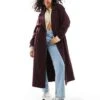 Bershka Wool Maxi Trench Coat In Burgundy For Women -Chic Maze Sales 207507030 1 burgundy