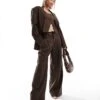 Bershka Oversized Wide Leg Tailored Trousers In Brown For Women -Chic Maze Sales 207507055 1 brown