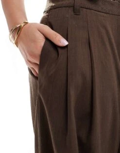Bershka Oversized Wide Leg Tailored Trousers In Brown For Women -Chic Maze Sales 207507055 2