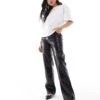 Bershka Petite Straight Leg Faux Leather Trousers In Black For Women -Chic Maze Sales 207507056 1 black