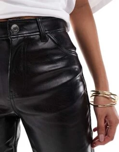Bershka Petite Straight Leg Faux Leather Trousers In Black For Women -Chic Maze Sales 207507056 4