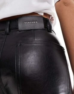 Bershka Petite Straight Leg Faux Leather Trousers In Black For Women -Chic Maze Sales 207507056 5