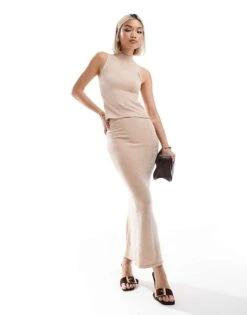 Bershka Knitted Top And Skirt Co-ord In Sand -Chic Maze Sales 207507076 1 sand 1