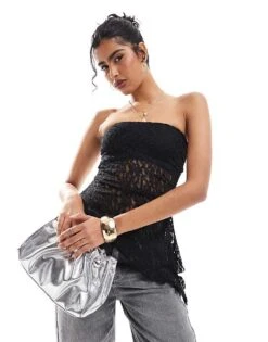 Bershka Lace Bandeau Top In Black For Women -Chic Maze Sales 207507086 1 black 1