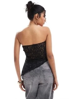 Bershka Lace Bandeau Top In Black For Women -Chic Maze Sales 207507086 2