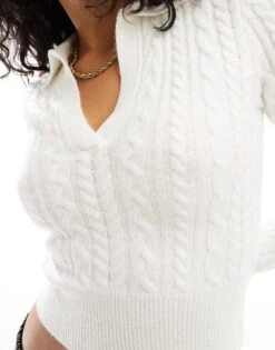 Bershka Cable Polo Neck Jumper In Ecru For Women -Chic Maze Sales 207507160 2