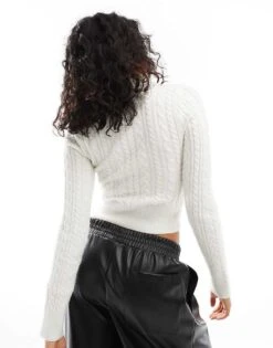 Bershka Cable Polo Neck Jumper In Ecru For Women -Chic Maze Sales 207507160 4