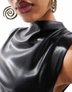 Bershka High Neck Faux Leather Mini Dress In Black For Women -Chic Maze Sales 207509238 3