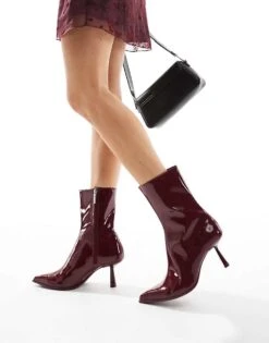 Bershka Pointed Heeled Boots In Burgundy For Women -Chic Maze Sales 207524198 1 burgundy 1