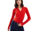 Bershka Ribbed Bodysuit In Red For Women -Chic Maze Sales 207531962 1 red