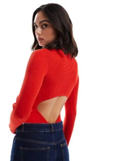 Bershka Ribbed Bodysuit In Red For Women -Chic Maze Sales 207531962 2