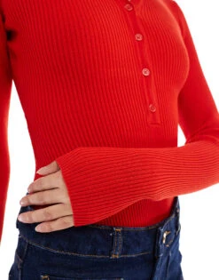 Bershka Ribbed Bodysuit In Red For Women -Chic Maze Sales 207531962 4
