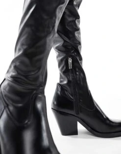 Bershka Over The Knee Faux Leather Heeled Boots In Black For Women Brown -Chic Maze Sales 207532772 4