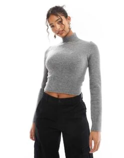 Bershka High Neck Jumper In Grey For Women -Chic Maze Sales 207564216 1 grey 1