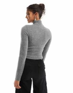 Bershka High Neck Jumper In Grey For Women -Chic Maze Sales 207564216 2
