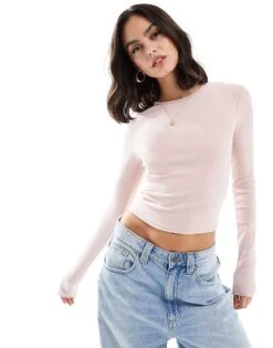 Bershka Long Sleeve Baby Tee In Dusty Pink For Women -Chic Maze Sales 207564251 1 pink 1