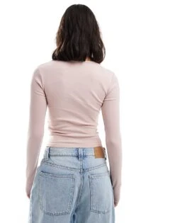 Bershka Long Sleeve Baby Tee In Dusty Pink For Women -Chic Maze Sales 207564251 3