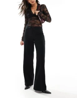 Bershka Wide Leg Tailored Trousers In Black For Women -Chic Maze Sales 207565343 1 black 1