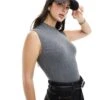 Bershka High Neck Short Sleeve Bodysuit In Grey For Women -Chic Maze Sales 207565769 1 grey