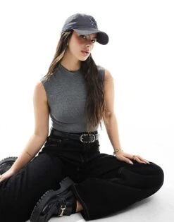 Bershka High Neck Short Sleeve Bodysuit In Grey For Women -Chic Maze Sales 207565769 3