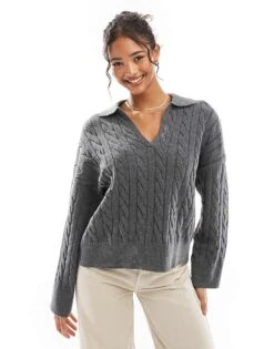 Bershka Oversized Cable Knit Jumper In Dark Grey For Women -Chic Maze Sales 207590745 1 grey 1