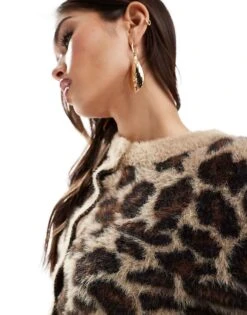 Bershka Fluffy Knit Cardigan In Leopard Print For Women Multi -Chic Maze Sales 207590758 4