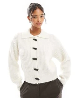 Bershka Chunky Knit Cardigan In White For Women -Chic Maze Sales 207590769 1 white 1