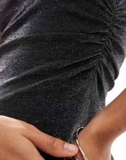 Bershka Ruched Side Bandeau Bodycon Maxi Dress In Black Glitter For Women Gold -Chic Maze Sales 207590770 4