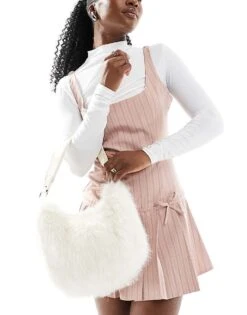 Bershka Faux Fur Shoulder Bag In Cream For Women Ecru -Chic Maze Sales 207590782 4