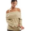 Bershka Bardot Cable Knit Jumper In Khaki For Women -Chic Maze Sales 207590790 1 khaki