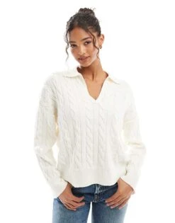 Bershka Oversized Cable Knit Jumper In Ecru For Women -Chic Maze Sales 207590814 1 ecru 1