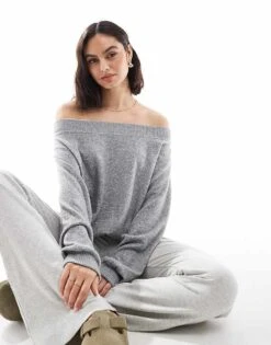 Bershka Off The Shoulder Knit Top In Grey Marl For Women -Chic Maze Sales 207590847 1 grey 1