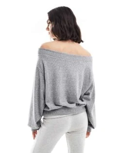 Bershka Off The Shoulder Knit Top In Grey Marl For Women -Chic Maze Sales 207590847 2