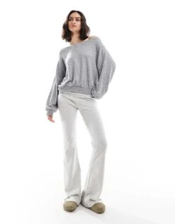 Bershka Off The Shoulder Knit Top In Grey Marl For Women -Chic Maze Sales 207590847 3