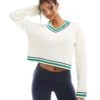 Bershka Contrast Trim Cricket Jumper In White For Women -Chic Maze Sales 207590854 1 white