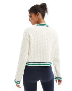 Bershka Contrast Trim Cricket Jumper In White For Women -Chic Maze Sales 207590854 2